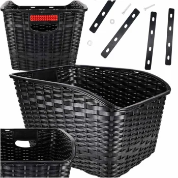 Aizmugurējais velosipēda grozs bagāžniekam, rotangpalmas pinuma raksts, 18 l, melns