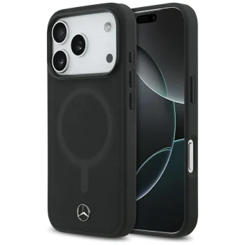 Mercedes Plain Smooth Leather MagSafe vāciņš priekš iPhone 17 Pro, melns