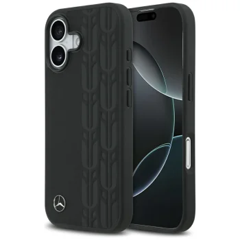 Mercedes Leather Laurel Leaves MagSafe vāciņš iPhone 17, melns