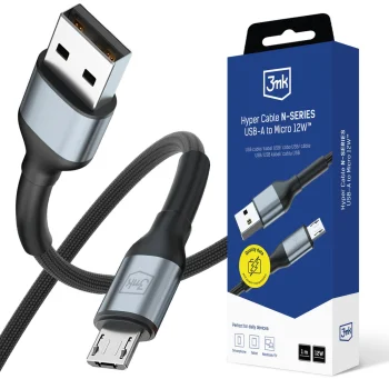 3mk Hyper Cable N-SERIES USB-A uz Micro USB kabelis 1m 12W, melns