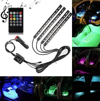 LED auto salona apgaismojums ar pulti (4 x 12 LED)