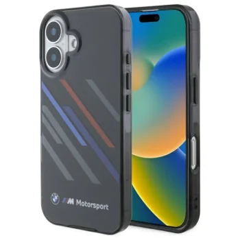 BMW Motosport IML Random Stripes iPhone 16 Plus vāciņš, melns