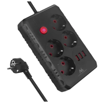 Maclean MCE392 B pagarinātājs, 4 ligzdas + 3xUSB, 2500W, 1.5m, melns
