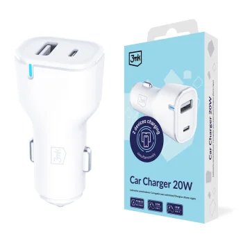 3mk Protection auto lādētājs 20W PD3.0 QC 3.0 USB-A + USB-C, balts