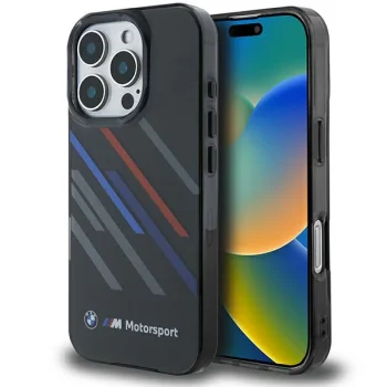 BMW Motosport IML Random Stripes iPhone 16 Pro vāciņš, melns