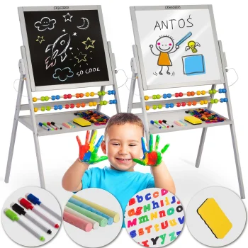 Ricokids abpusēja magnētiskā un krīta tāfele bērniem, pelēka