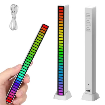 USB RGB LED gaismas josla ar skaņas reakciju, iebūvēts akumulators, balta