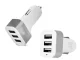Auto lādētājs ar 3x USB portiem (1.1A, 2.1A, 3.1A), balts/sudraba