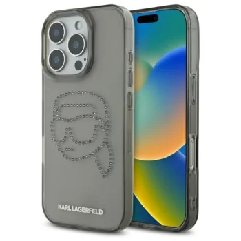 Karl Lagerfeld IML Rhinestones Karl Head vāciņš priekš iPhone 16 Pro Max 6.9", melns