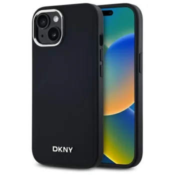 DKNY iPhone 15 Plus vāciņš Plain Silver MagSafe Logo, melns