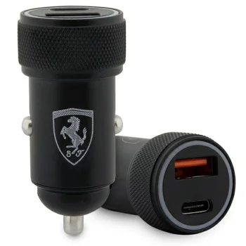 Ferrari auto lādētājs PD QC 3.0 20W USB-C un USB-A, melns