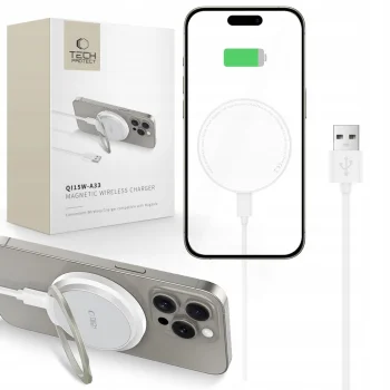 Tech-Protect QI15W-A33 bezvadu lādētājs ar MagSafe un statīvu - balts