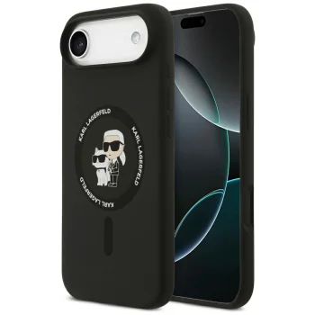 Karl Lagerfeld Silicone Karl&Choupette Ring MagSafe vāciņš iPhone 17 Air - melns