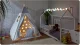 Telts Vigvams Spēļu Māja Bērniem ar Gaismas Virteni Nukido, Pelēka l Tepee Tent with Lights