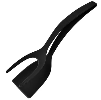Silikona virtuves knaibles ar lāpstiņas funkciju, 30.5 cm, melnas