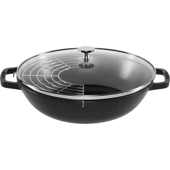 Staub čuguna voks ar stikla vāku 30 cm, 4,19 l, melns