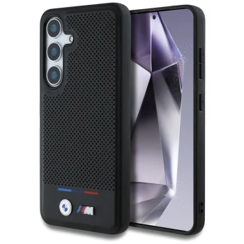 BMW Leather Tricolor Stripe MagSafe vāciņš Samsung Galaxy S25 Melns