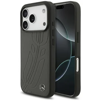 Mercedes Leather Large Laurel Leave MagSafe vāciņš iPhone 17 Pro antracīta