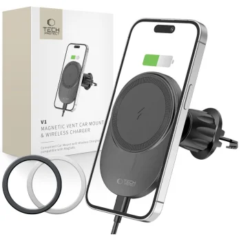 Tech-Protect MM15W-V1 MagSafe auto turētājs ar 15W lādētāju, Melns
