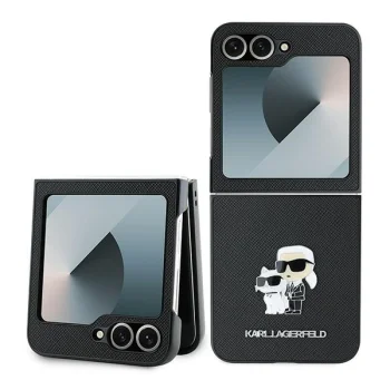Karl Lagerfeld Saffiano Metal Pin vāciņš Samsung Galaxy Z Flip 6, Melns