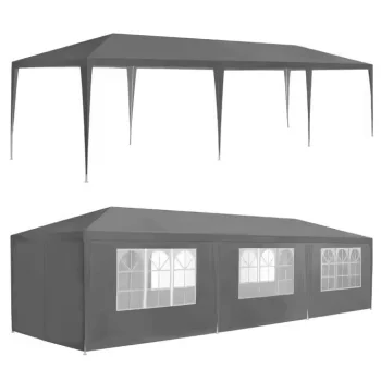 Dārza paviljons pasākumu telts 3x9 m 8 sienas MultiGarden, pelēks