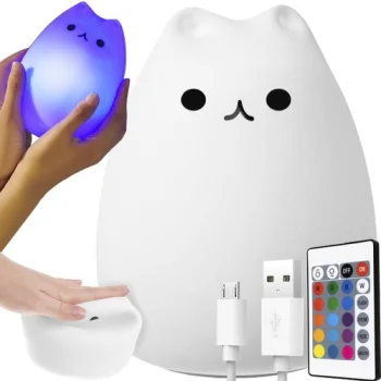 Bērnu Galda LED Nakts Lampa Gaismeklis ar Pulti USB RGB, Kaķis | Kids Bedside Table LED Lamp Night Light
