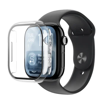 AmazingThing Radix aizsargstikls ar vāciņu Apple Watch Series 11 46mm, caurspīdīgs