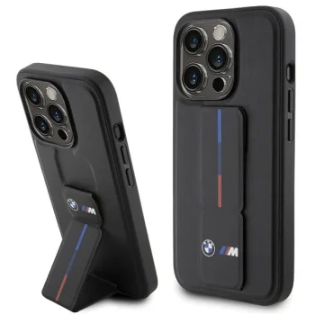 BMW Grip Stand Hot Stamp telefona vāciņš priekš iPhone 15 Pro 6.1", melns