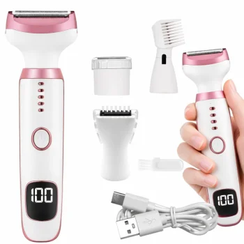 Sieviešu epilators un trimmeris 5 vienā ar USB uzlādi, balti rozā