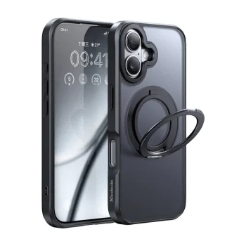 McDodo PC-4931 MagSafe vāciņš iPhone 16 Plus ar statīvu, melns