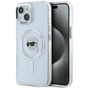 Karl Lagerfeld IML Metal Karl Head MagSafe vāciņš iPhone 15 Plus, Balts