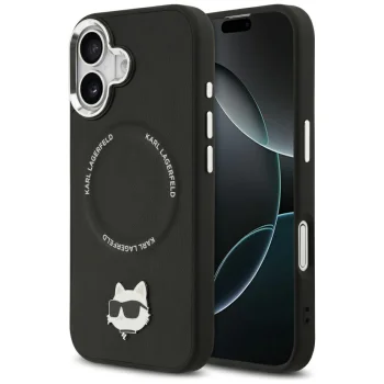 Karl Lagerfeld Choupette Pin MagSafe vāciņš iPhone 17, melns