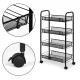 ModernHome PJJKT0103-04 mobilais metāla plaukts ar 4 groziem un riteņiem, melns