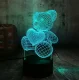 3D LED nakts lampiņa Lācis ar sirdi, RGB