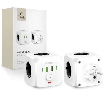 Tech-Protect PCL3x4 pagarinātājs, 3x AC, 2x USB-A, 2x USB-C, balts