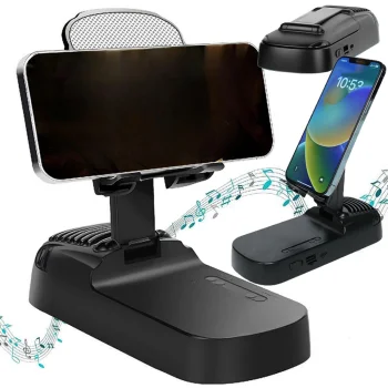 Teleskopisks telefona statīvs ar Bluetooth skaļruni un ārējo akumulatoru, melns