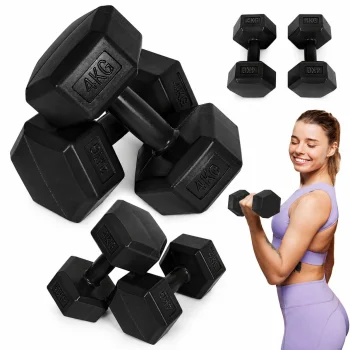 Sešstūra hanteļu komplekts MOVEPRO 2x4 kg, melns