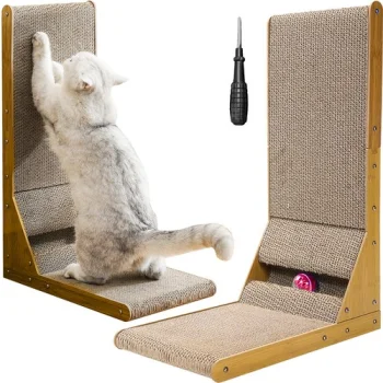 Stūra skrāpis ar rotaļlietu kaķiem, vertikāls kartona kaķu nagu asināmais Purlov | Cat Corner Scratcher with Toy