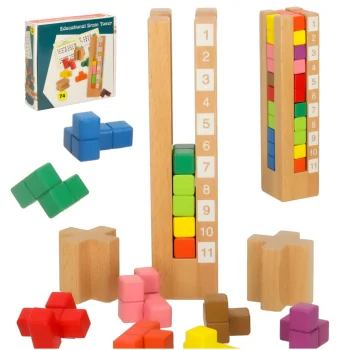 Koka izglītojošā puzle Montessori, krāsaina