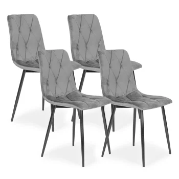 Modernhome 4 velūra krēslu komplekts ēdamistabai un viesistabai, pelēks