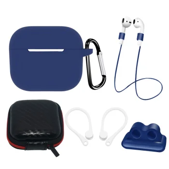 AirPods 3 silikona maciņu un piederumu komplekts ar karabīni, zils