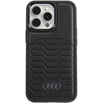 Audi iPhone 13 Pro Max vāciņš Synthetic Leather MagSafe, melns