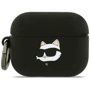 Karl Lagerfeld Silicone Choupette Head 3D maciņš AirPods Pro 3 austiņām, melns