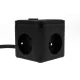 Huslog pagarinātājs-kubiks ar 3 ligzdām un 4 USB pieslēgvietām, melns