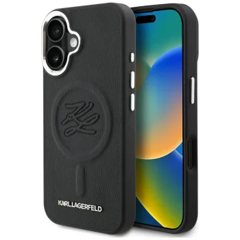 Karl Lagerfeld Initial & Metal Logo MagSafe vāciņš iPhone 16, melns