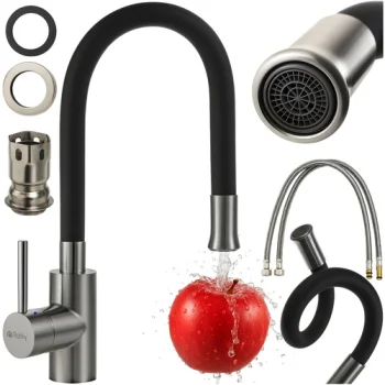 Ruhhy 26324 virtuves jaucējkrāns ar elastīgu snīpi, melns / sudraba