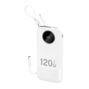 Ārējais akumulators Dudao K13Pro 10000 mAh 22.5W ar iebūvētiem kabeļiem, balts