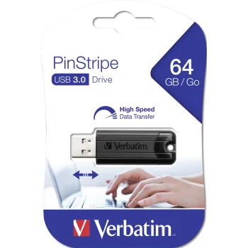 USB zibatmiņa Verbatim Store 'n' Go PinStripe 64 GB USB 3.0 (49318), melna