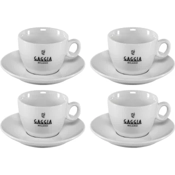 Gaggia Milano kapučīno tasīšu komplekts (4 gab. ar apakštasītēm), balts