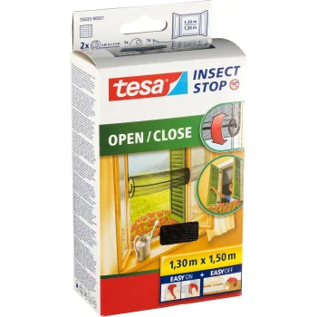 tesa Insect Stop Open/Close logu moskītu tīkls ar lipekli, 1,3 x 1,5 m, melns